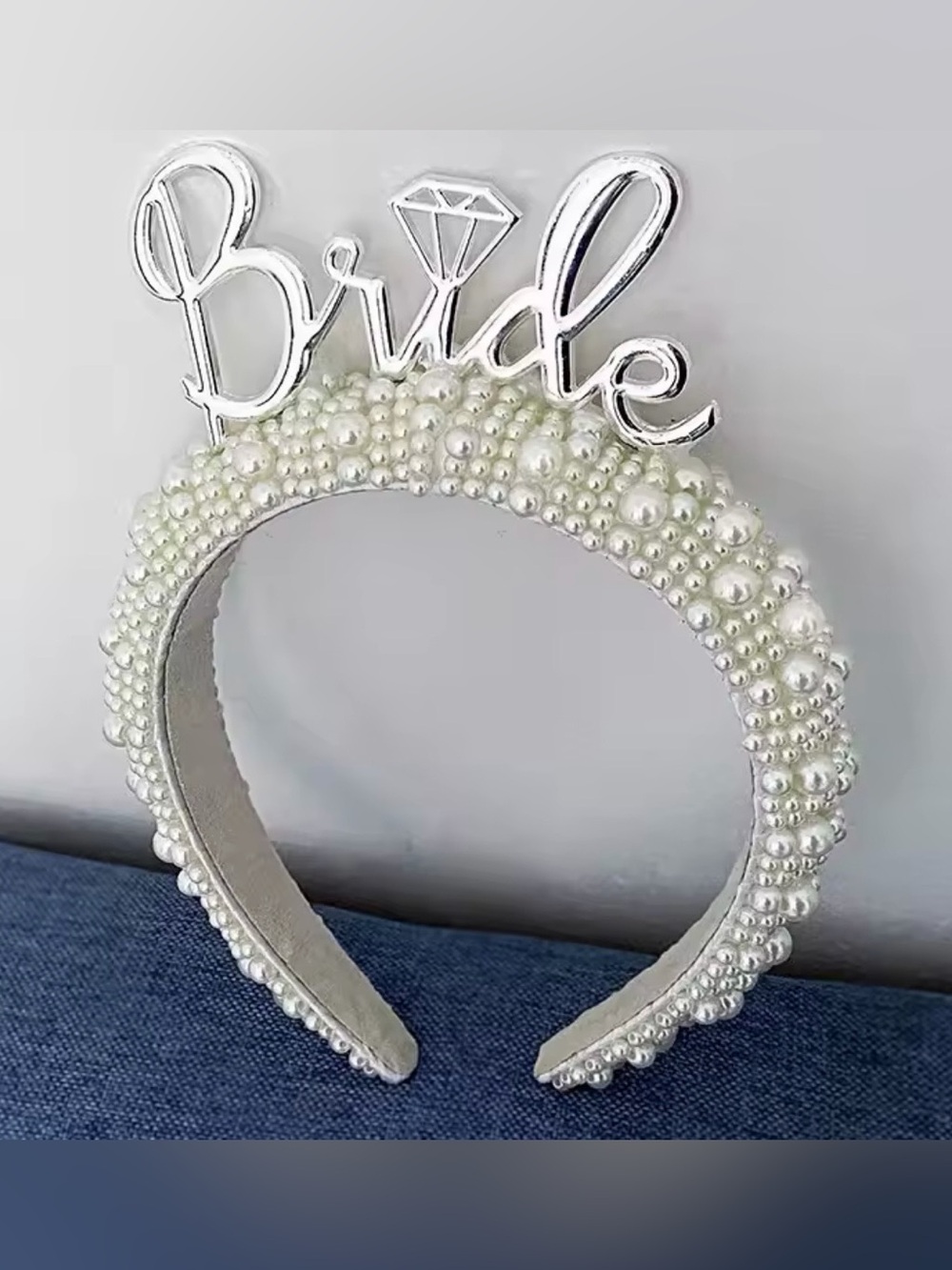 Macy's Pearl-Embellished 'Bride' Headband - White & Silver